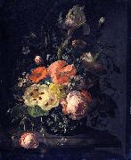 Still life with flowers on a marble table top